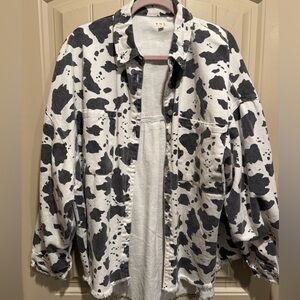 POL Cow Print Denim Shirt / Shacket - L